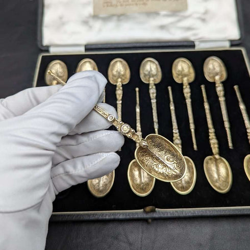 1936年 英国ヴィンテージ 純銀製 アノイティングスプーン 12本セット ケース入り