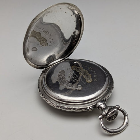 Around 1906 Antique Longines pocket watch silver side open face works well
