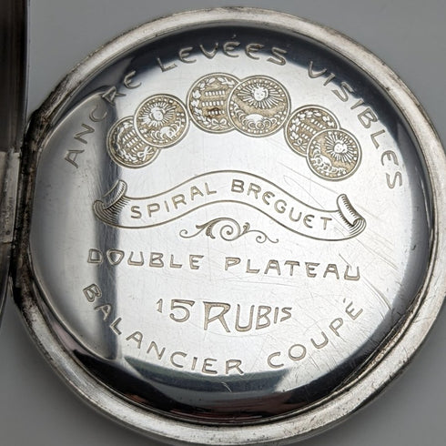 アンティーク スイス製 懐中時計 彫刻銀側オープンフェース 紙文字盤 動作良好