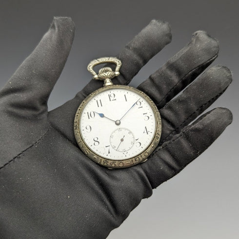 アンティーク スイス製 無銘 懐中時計 雄牛彫刻ケース 動作良好