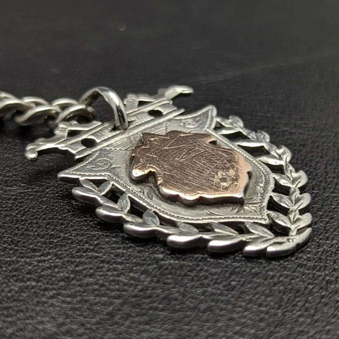 Around 1887 British Antique Sterling Silver Albert Chain 49g Sterling Silver Medal Fob