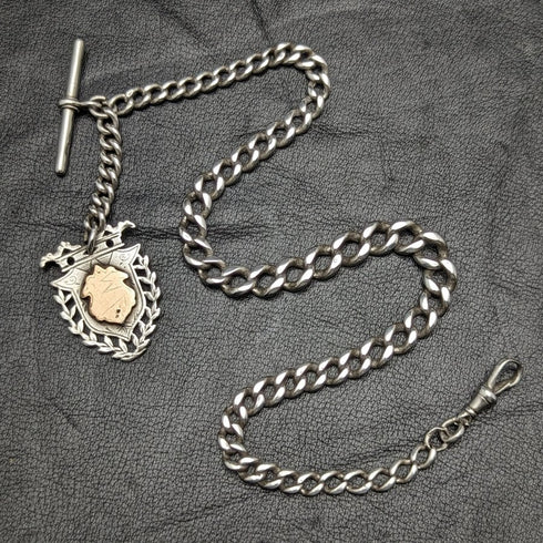 大約 1887 年英國古董純銀阿爾伯特鏈 49 克純銀獎牌錶鍊