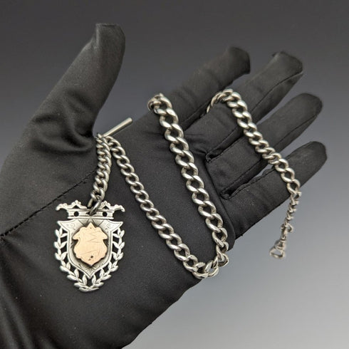 大約 1887 年英國古董純銀阿爾伯特鏈 49 克純銀獎牌錶鍊