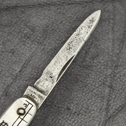1904 British Antique Pure Silver Handle Folding Mini Knife with Ruler