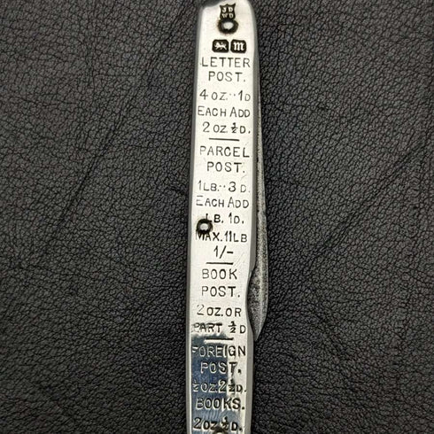 1904 British Antique Pure Silver Handle Folding Mini Knife with Ruler