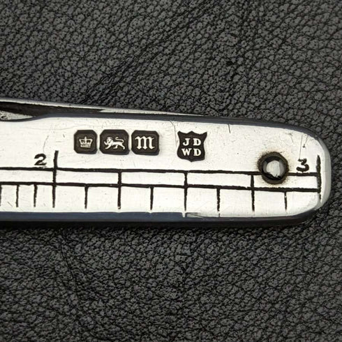 1904 British Antique Pure Silver Handle Folding Mini Knife with Ruler