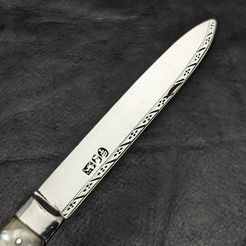 1816 British Antique White Pearl Shell Handle Pure Silver Blade Folding Pen Knife