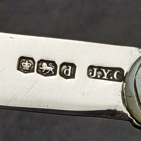 1921 British Antique White Pearl Shell Engraving Handle Pure Silver Blade Folding Pen Knife