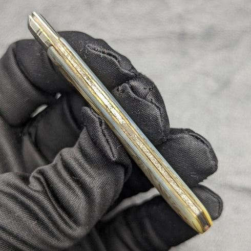 1902 British Antique White Pearl Carved Handle Pure Silver Blade Folding Pen Knife