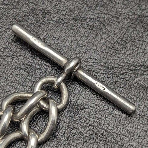 Cadena Albert de plata de ley antigua británica de alrededor de 1900, 52 g, con colgante de medalla de plata de ley