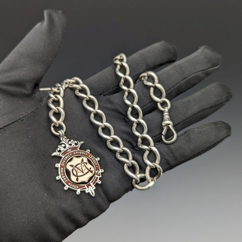 1900 年左右英國古董純銀阿爾伯特鏈 52 克純銀獎牌錶鍊