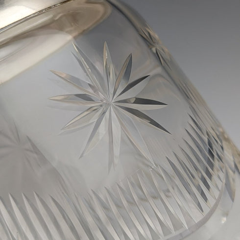 1930年頃 英国ヴィンテージ カットガラス ビスケットバレル シルバープレート蓋 1048g