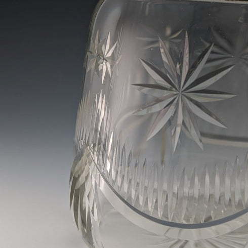 1930年頃 英国ヴィンテージ カットガラス ビスケットバレル シルバープレート蓋 1048g