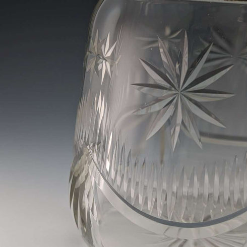 Barril para galletas vintage inglés de cristal tallado, circa 1930, con tapa de plata chapada, 1048 g