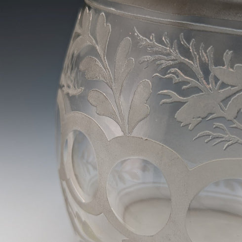 英国ヴィンテージ カットガラス ビスケットバレル シルバープレート蓋 803g