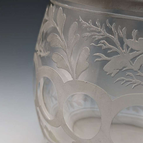 British vintage cut glass biscuit barrel silver plate lid 803g