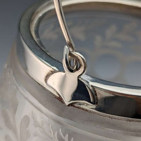 British vintage cut glass biscuit barrel silver plate lid 803g