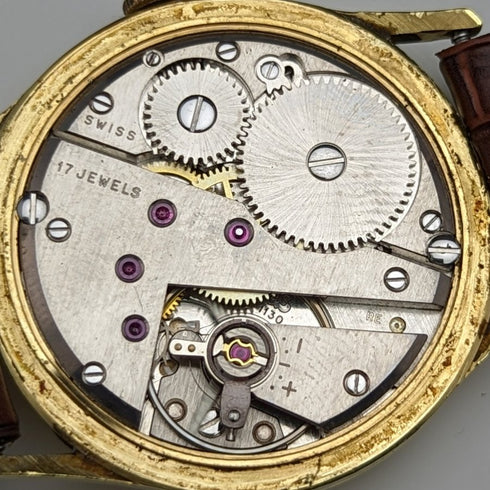 British vintage Benson men's wristwatch gold plated case 17 stones works well