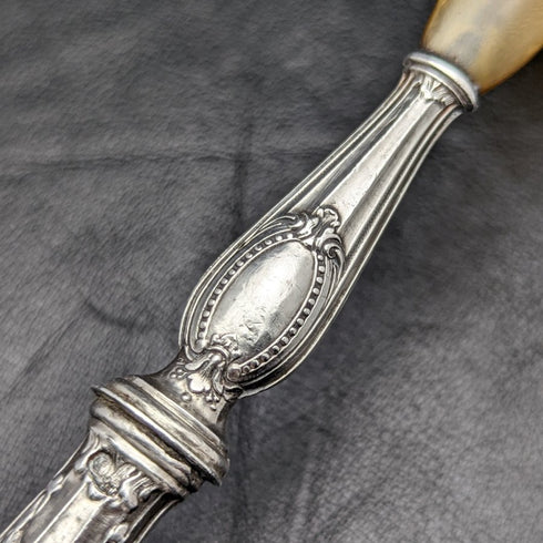 French Antique Pure Silver Handle Salad Server Set