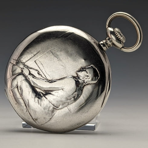 antique Ulysse Nardin pocket watch silver side soldier engraving case works well