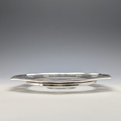 美國復古純銀邊緣裝飾切割玻璃板直徑 19 厘米