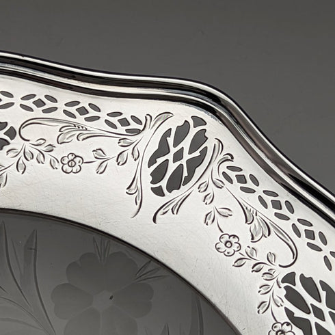 美國復古純銀邊緣裝飾切割玻璃板直徑 19 厘米