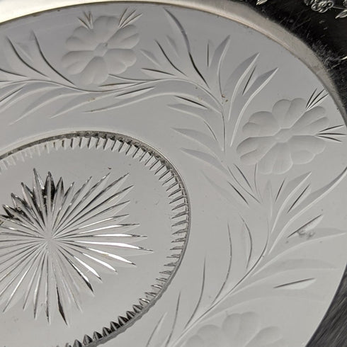 美國復古純銀邊緣裝飾切割玻璃板直徑 19 厘米