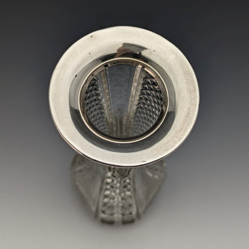 1915年 英国アンティーク カットガラス 大型花瓶 純銀装飾 Walker&Hall