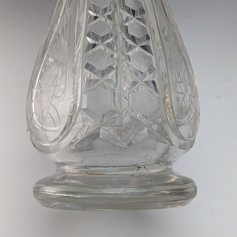 1915年 英国アンティーク カットガラス 大型花瓶 純銀装飾 Walker&Hall