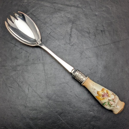 英国ヴィンテージ 陶器ハンドル サラダサーバーセット