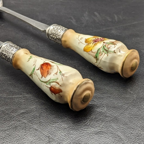 英国ヴィンテージ 陶器ハンドル サラダサーバーセット