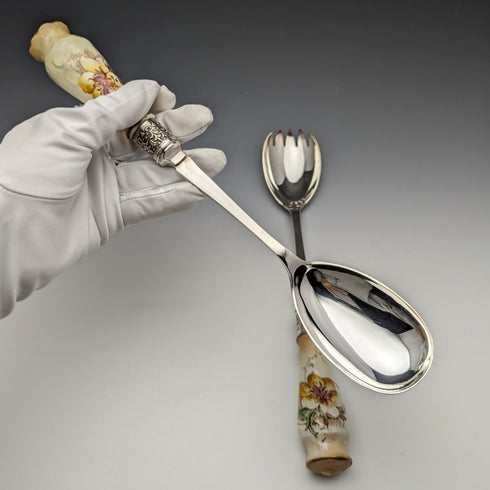 英国ヴィンテージ 陶器ハンドル サラダサーバーセット