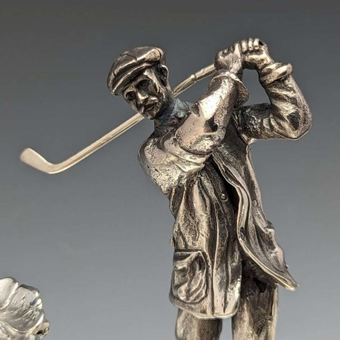 Par de tinteros y portalápices de diseño de golf en plata chapada, vintage, de origen británico