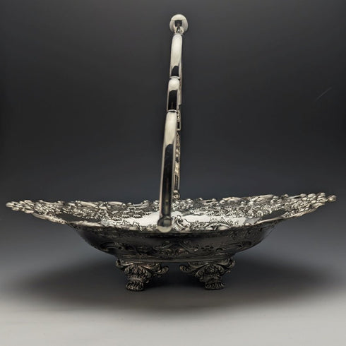 英國古董銀盤大籃花雕刻操作手柄 548 克