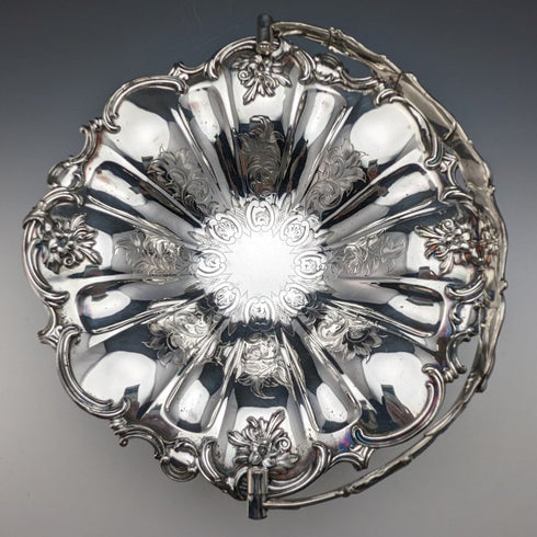 British Antique Silver Plate Large Basket Operating Handle 836g