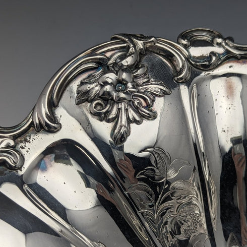 British Antique Silver Plate Large Basket Operating Handle 836g