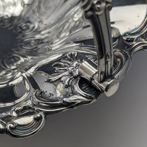 British Antique Silver Plate Large Basket Operating Handle 836g