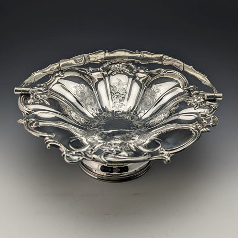 British Antique Silver Plate Large Basket Operating Handle 836g