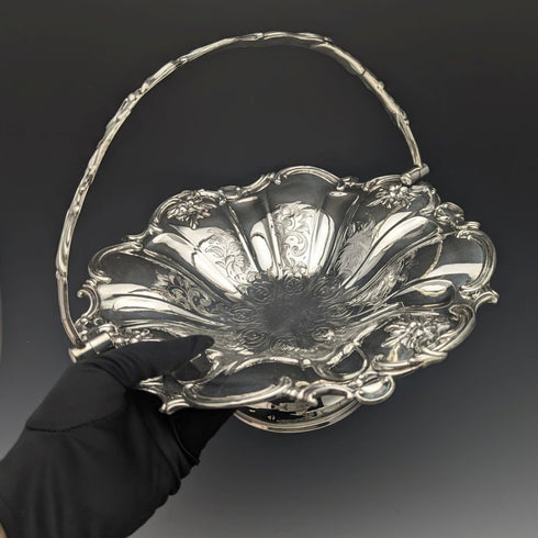 British Antique Silver Plate Large Basket Operating Handle 836g