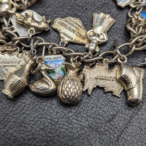 British vintage sterling silver charm bracelet 69g