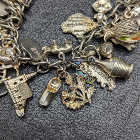 British vintage sterling silver charm bracelet 69g