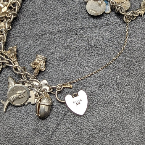 British vintage sterling silver charm bracelet 69g