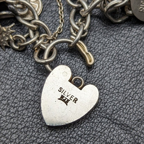 British vintage sterling silver charm bracelet 69g