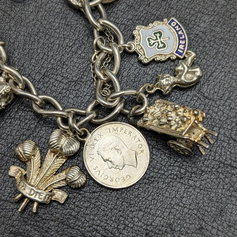 British vintage sterling silver charm bracelet 73g