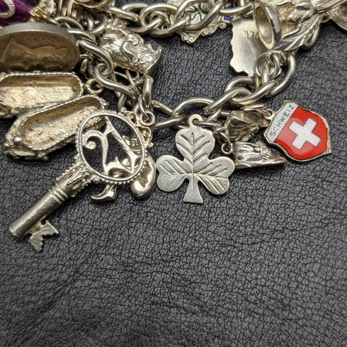 British vintage sterling silver charm bracelet 73g