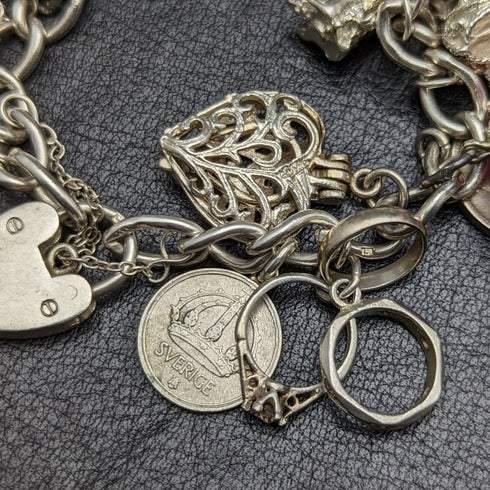 British vintage sterling silver charm bracelet 73g
