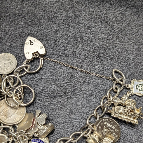 British vintage sterling silver charm bracelet 73g