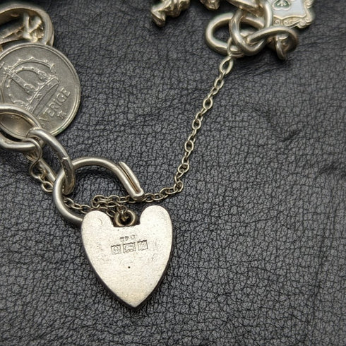 British vintage sterling silver charm bracelet 73g