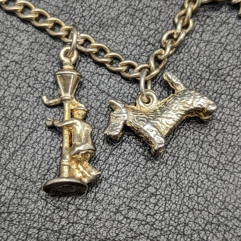 British vintage sterling silver charm bracelet 19g