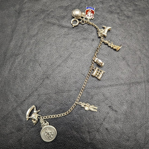 British vintage sterling silver charm bracelet 19g